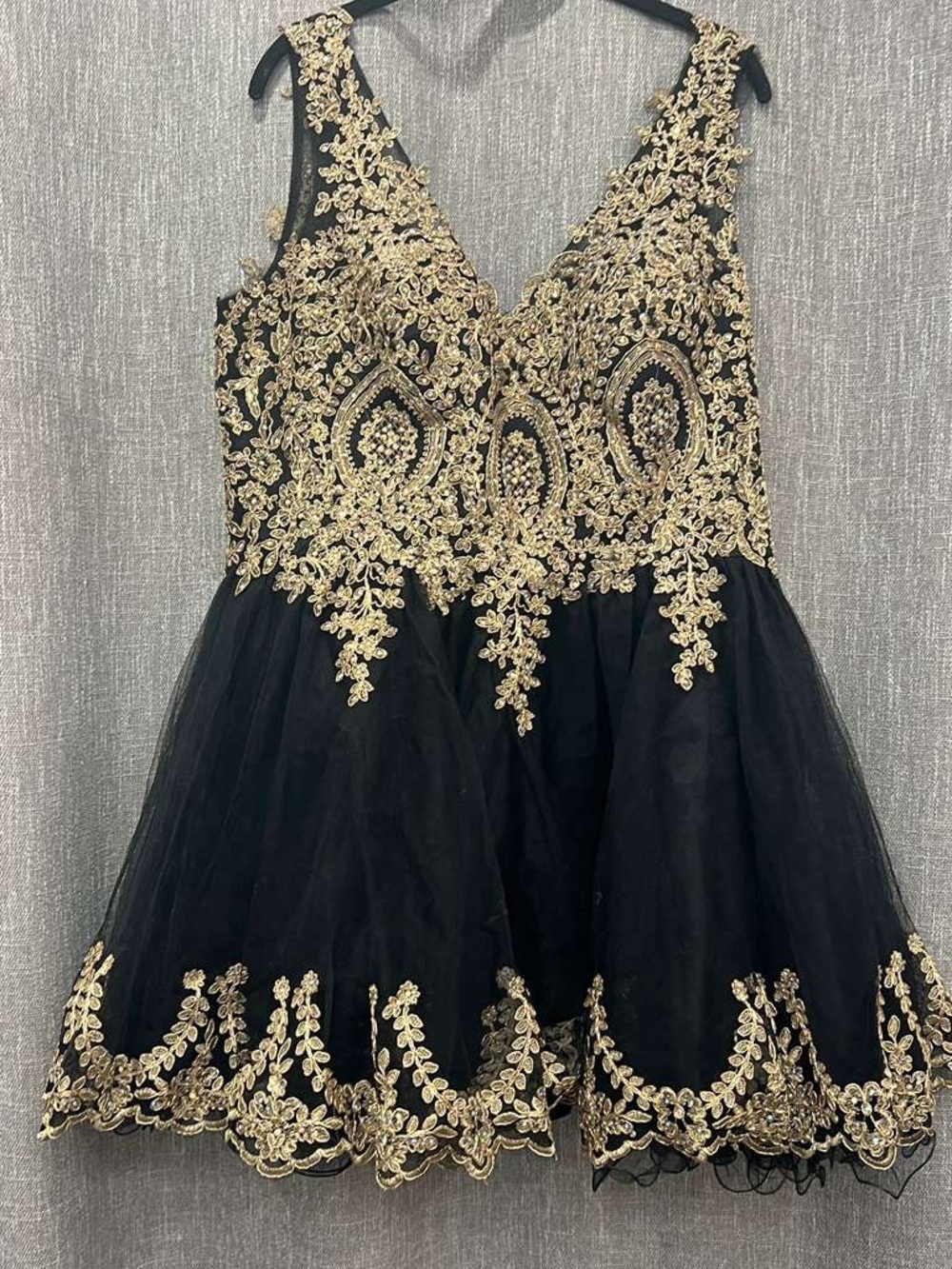 Girls Black & Gold Embroidered Tulle Party Dress